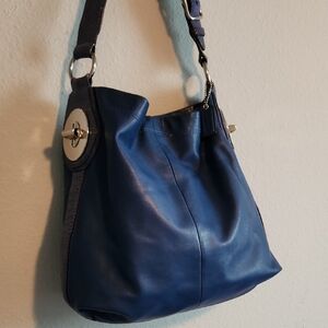 Coach Blue Leather Shoulder Bag with Gold Hardware